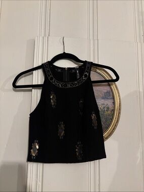 Lord & Taylor Black Embellished Halter Tank Top